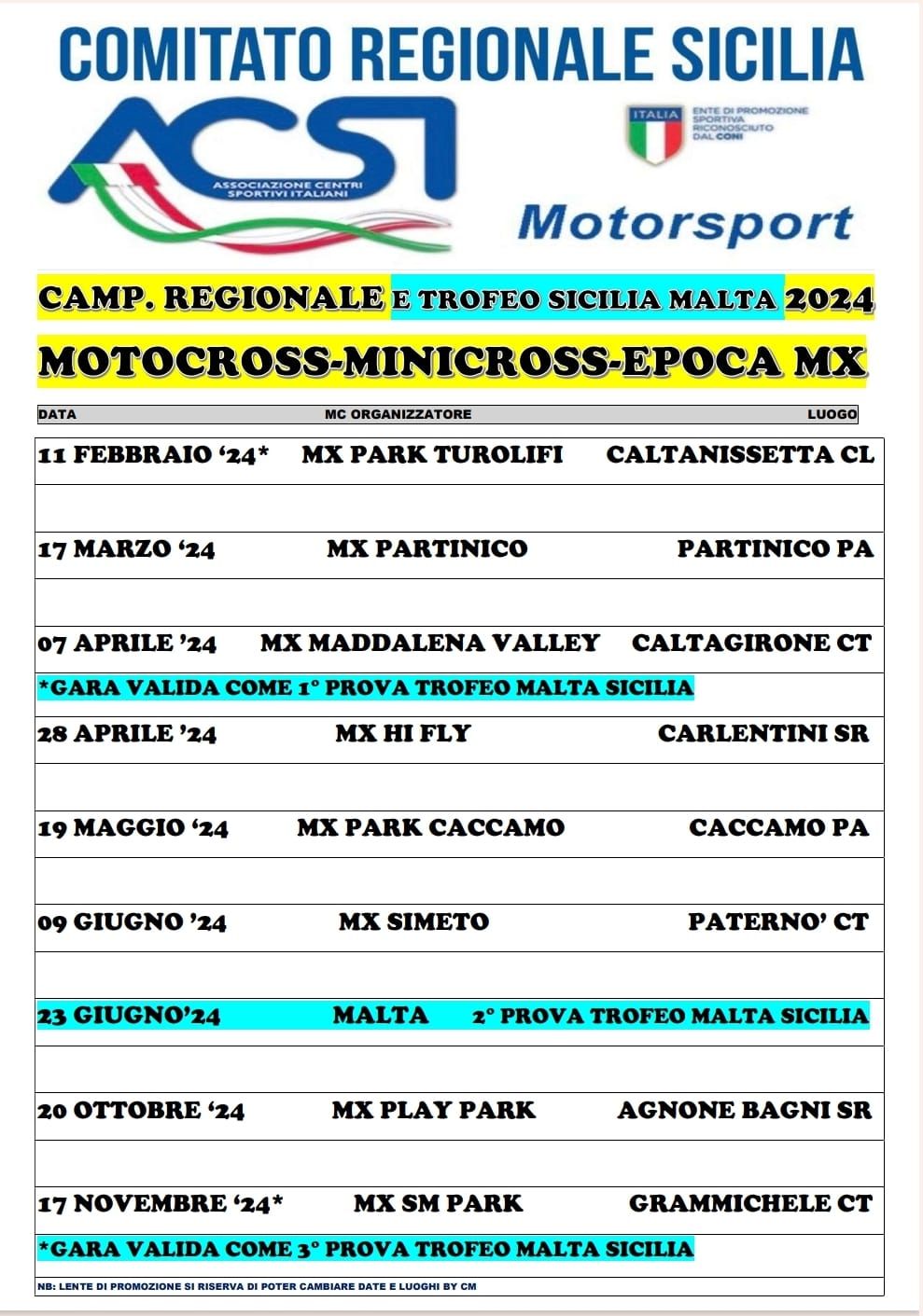 CAMPIONATO REGIONALE MOTOCROSS/MINICROSS/EPOCA